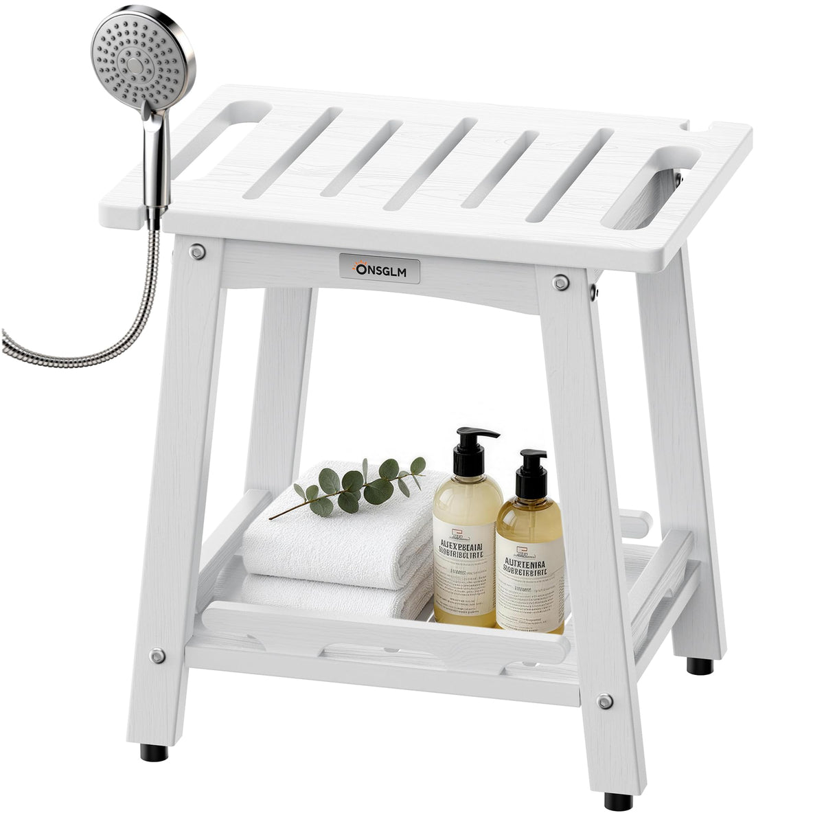 Shower Bench Seat, Non-Slip Shower Benches for Inside Shower to Sit on, HDPE Waterproof Shower Stool for Shaving Legs, Shower Chair with Adjustable Feet for Bathroom, Indoor/Outdoor Use, Black