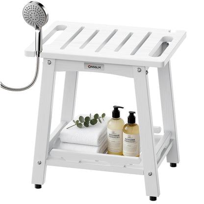 Shower Bench Seat, Non-Slip Shower Benches for Inside Shower to Sit on, HDPE Waterproof Shower Stool for Shaving Legs, Shower Chair with Adjustable Feet for Bathroom, Indoor/Outdoor Use, Black