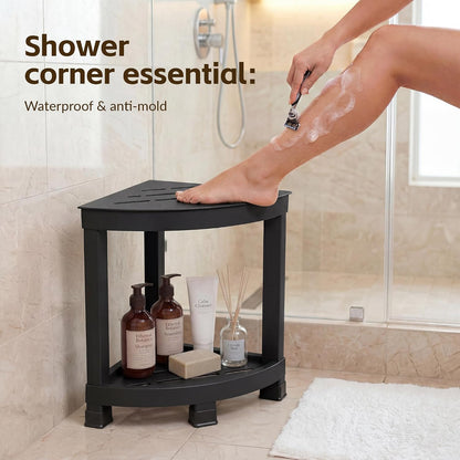 Shower Stool for Inside Shower, Small Bathroom Stool with Storage Shelf, Waterproof Corner Shower Organizer, Non-Slip Bath Stool for Adults, Multi-Purpose Side Table for Home