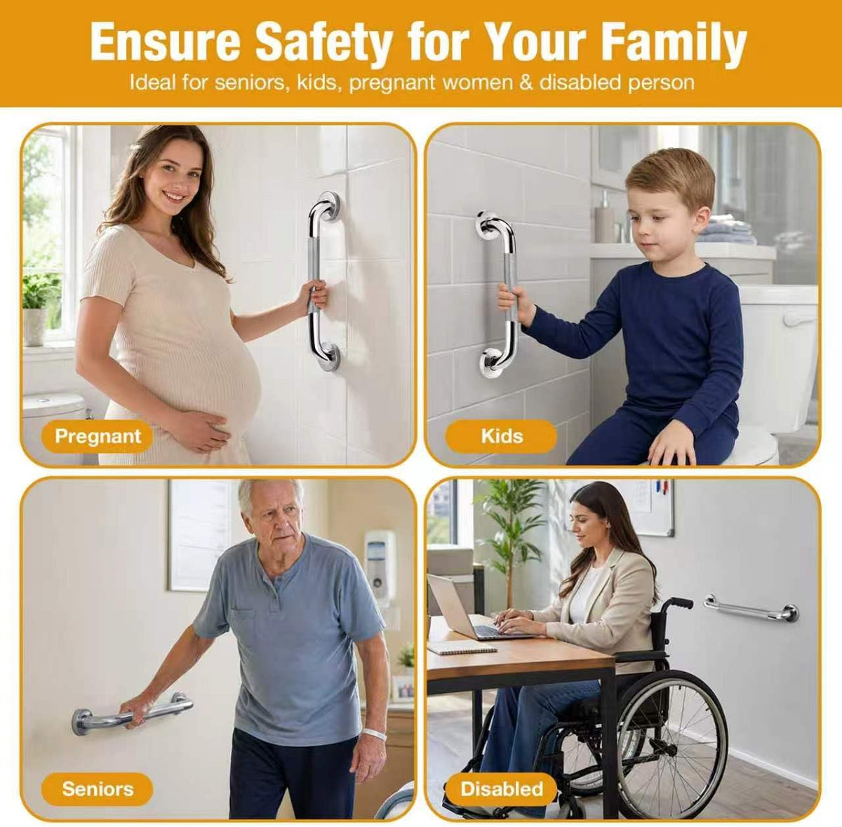 Shower Grab Bars for Bathroom 3 Pack Safety Bath Handle for Senior for Wall