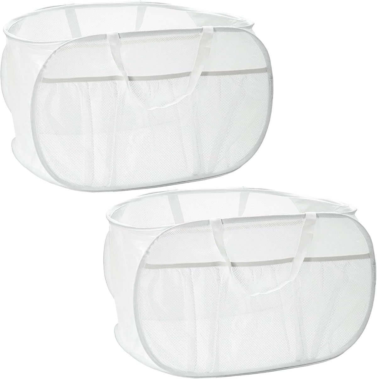 2 Pack Collapsible Laundry Baskets, Upgrade Pop Up Laundry Hamper with Convenient Bags, Foldable Laundry Basket Mesh Light Weight, Easy to Carry Clothes Hampers for Laundry, Dorm, Toys, Travel White