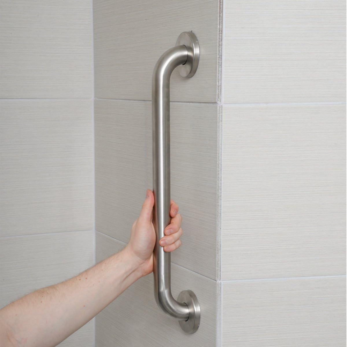 Amazon Basics Bathroom Handicap Safety Grab Bar, 24-inch Length, 1.25 Inch Diameter, Shower, 500LBs Capacity, ADA Compliant, Stainless Steel