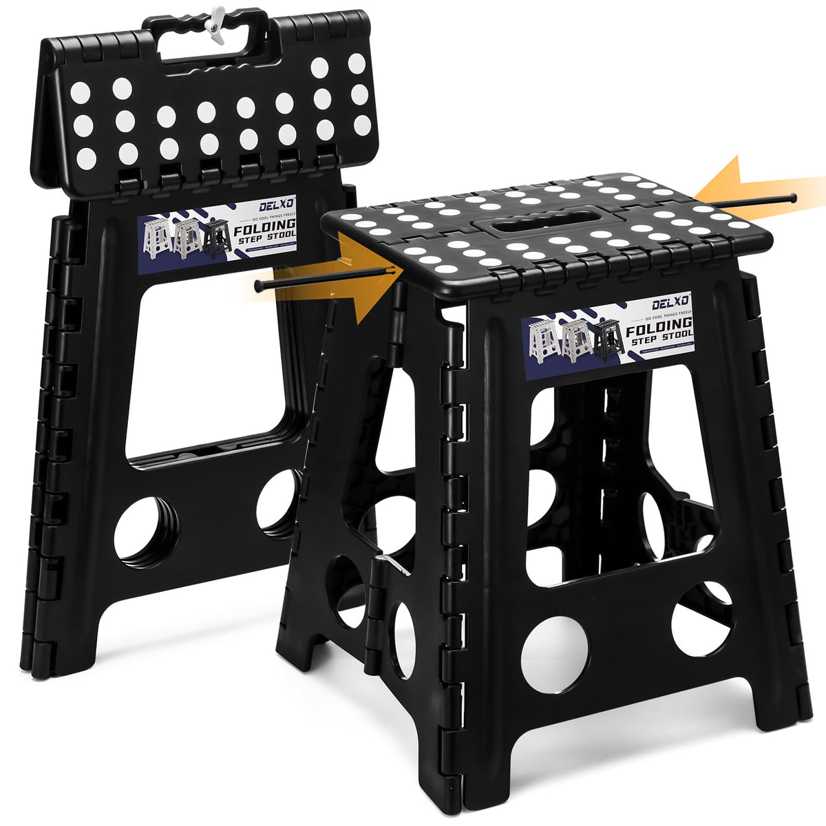 Delxo Folding Step Stool 13 Inch,300 Lbs Step Stool for Adults Black