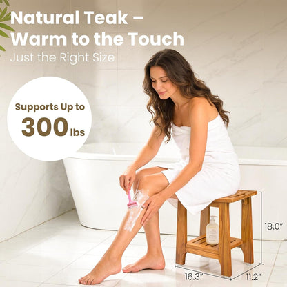 NNN 18" Standard Teak Shower Bench with Japan-Made Non-Slip Leveling Feet