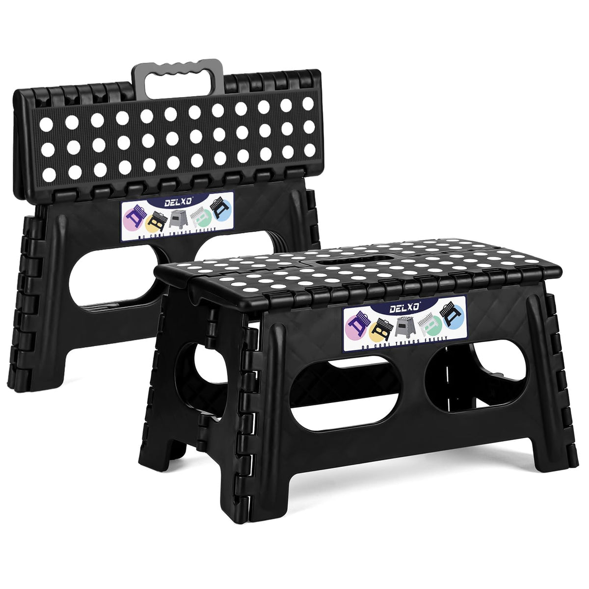 Delxo Folding Step Stool 13 Inch,300 Lbs Step Stool for Adults Black
