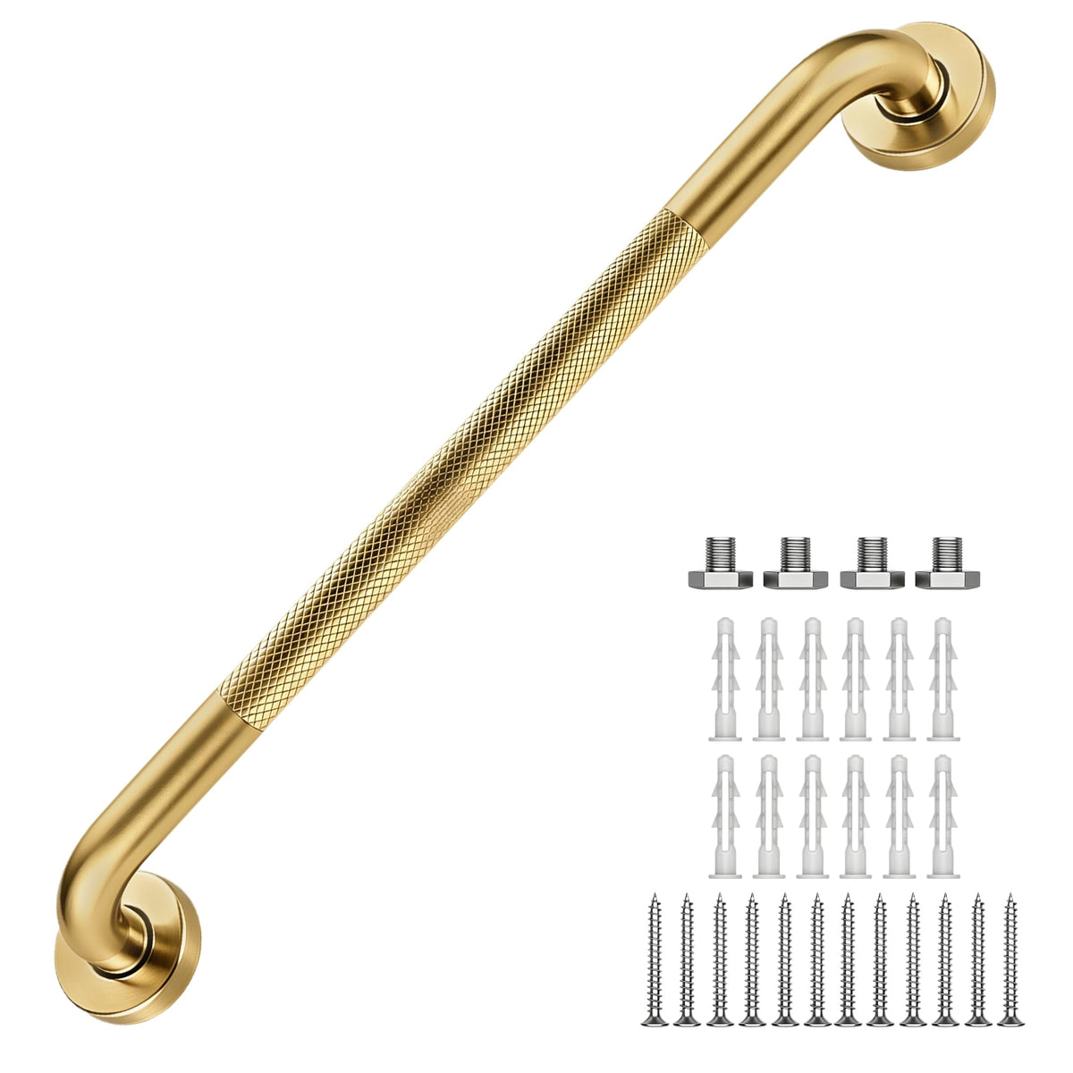 16 Inch Grab Bars 1.25" Dia,2 Pack Brushed Nickel 304 Stainless Steel Bathroom Grab Bar,Anti Slip Knurled Safety Bar,Wall Mount Handicap Grab Bars,Support Handrail for Seniors Elderly Injury