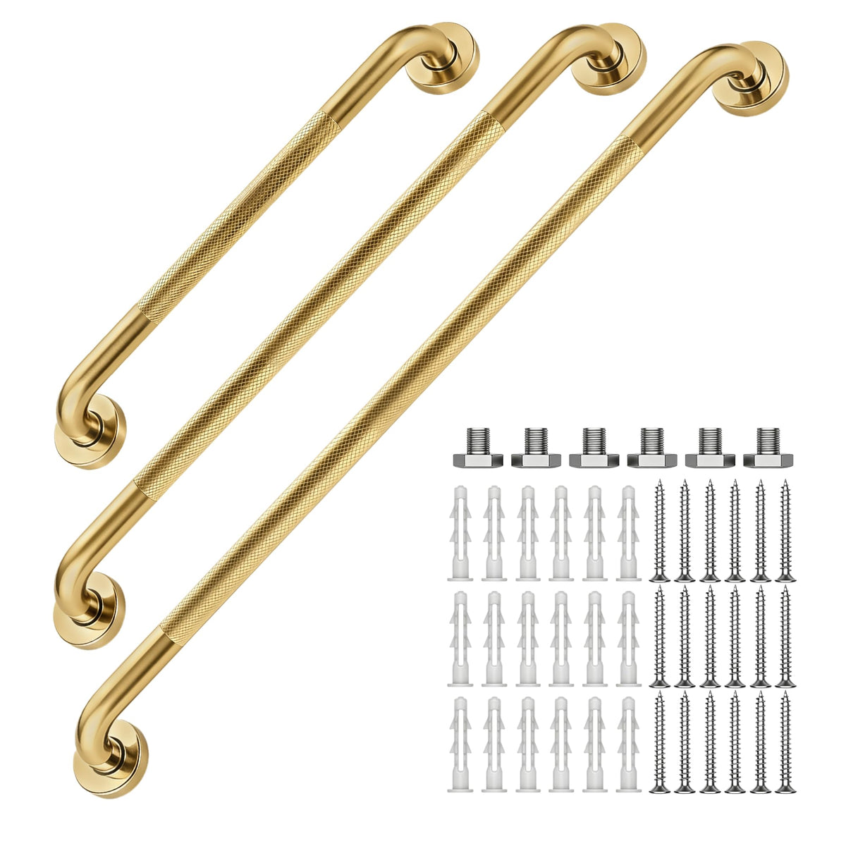 16 Inch Grab Bars 1.25" Dia,2 Pack Brushed Nickel 304 Stainless Steel Bathroom Grab Bar,Anti Slip Knurled Safety Bar,Wall Mount Handicap Grab Bars,Support Handrail for Seniors Elderly Injury