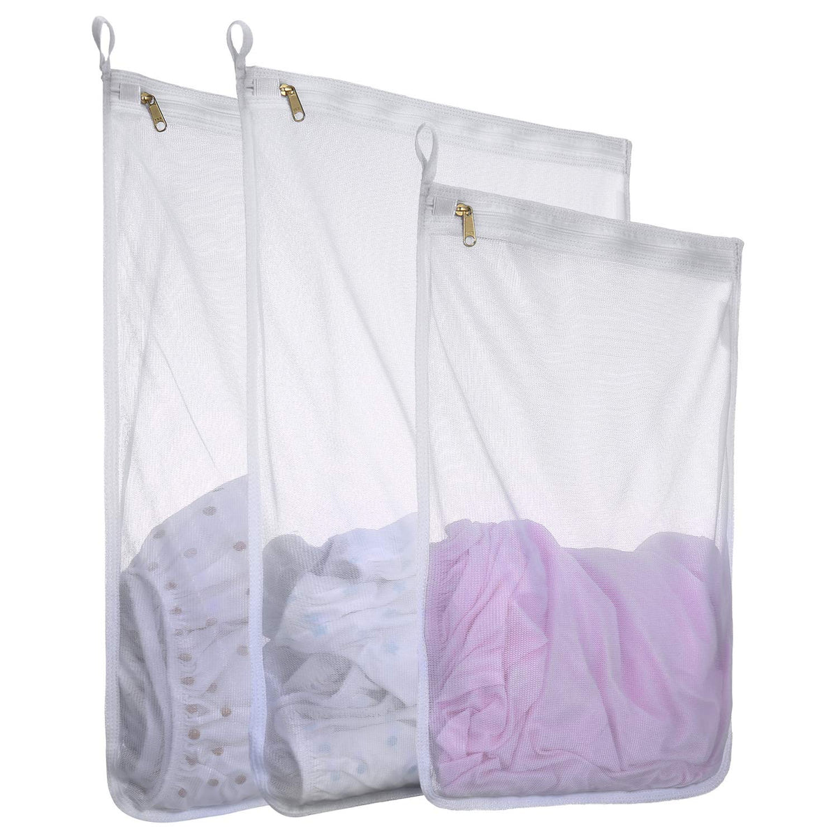 Fine Mesh Laundry Bags for Delicates, 3 Pack (2L+1M) Reusable Wash Bags with Sturdy Zippers, Durable Net Washing Bags for Lingerie, Bra, Sock, Underwear, Baby Clothes, Travel Organizer