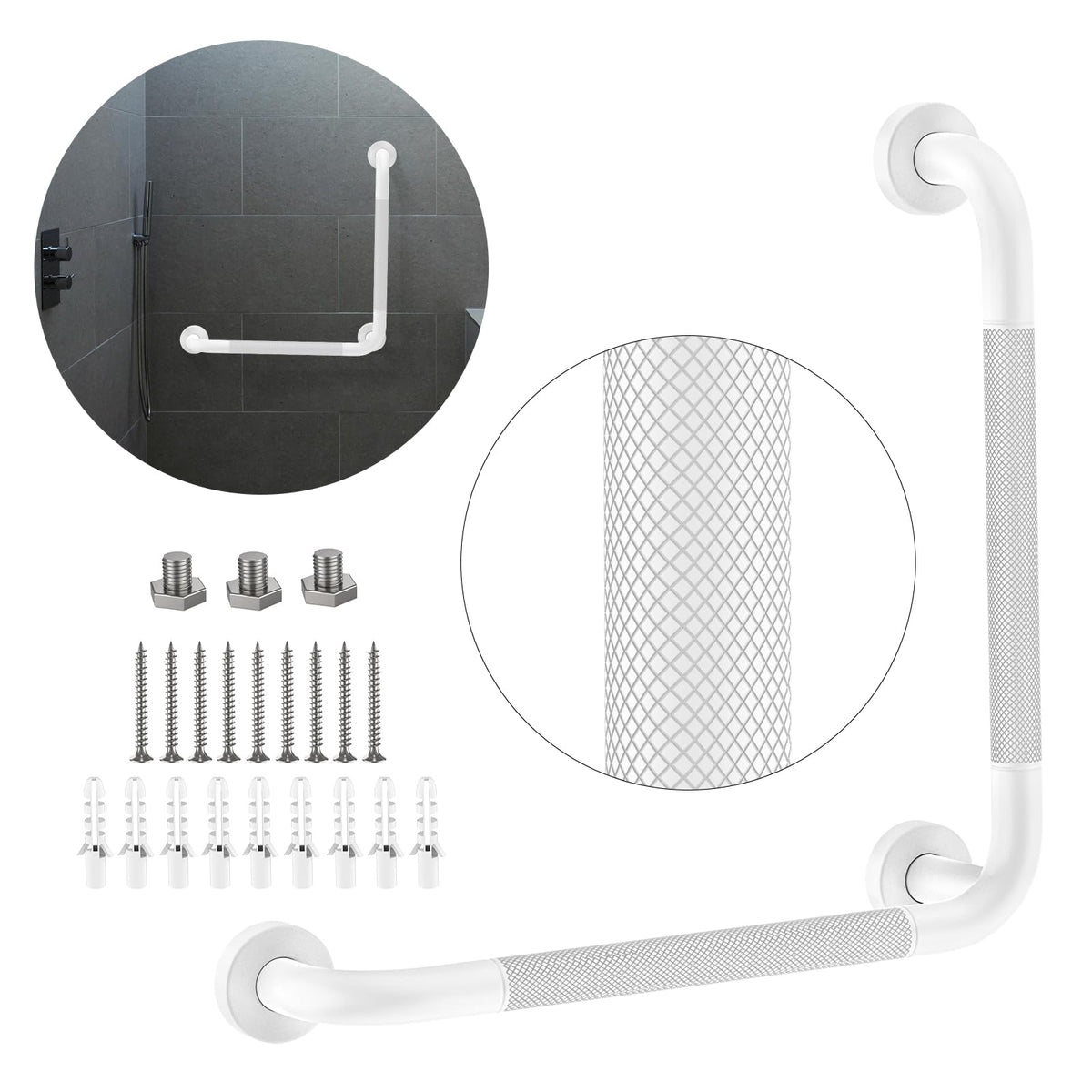 Brushed Nickel Angled Grab Bar 16x24 Inch, L-Shaped Grab Bars for Shower