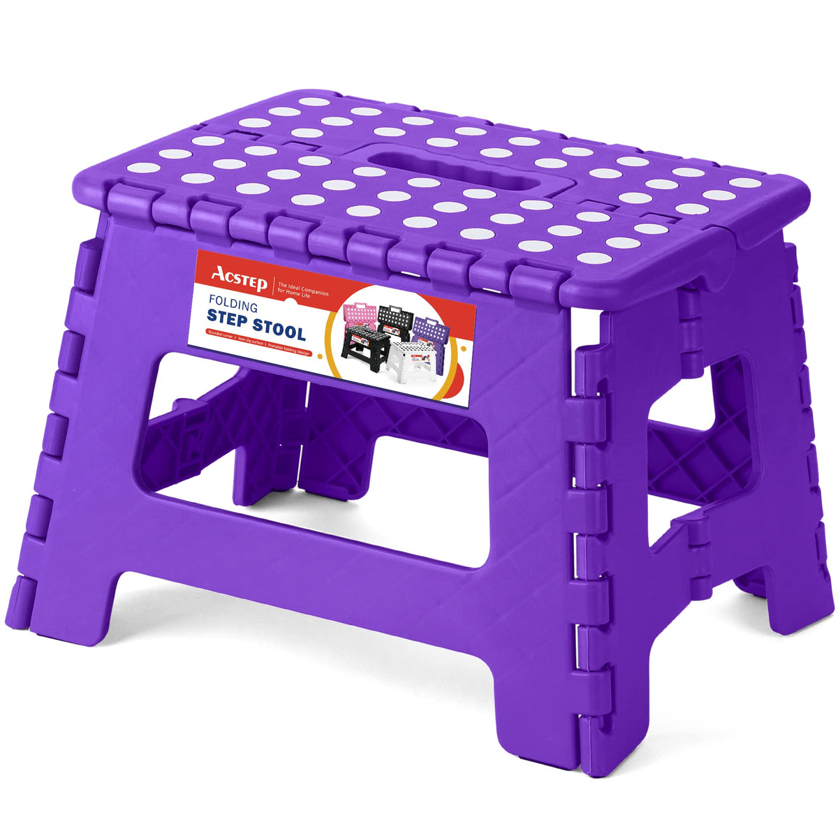 ACSTEP Folding Step Stool 9 Inch, Non-Slip Foldable Stools for Kids, Black