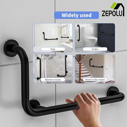 Black Angled Grab Bar 12x24 Inch, L-Shaped Grab Bar for Bathtub and Shower