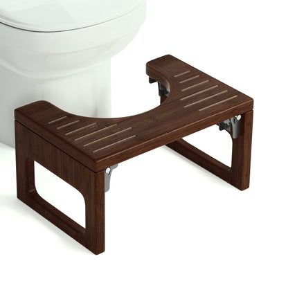 AmazerBath 7 Inches Bamboo Toilet Stool Squat for Adult, Foldable Squatting Potty Stools for Bathroom, 0.79" Thickness Poop Stool with Non-Slip Strip, Space-Saving, No Assembly Required, Natural Color