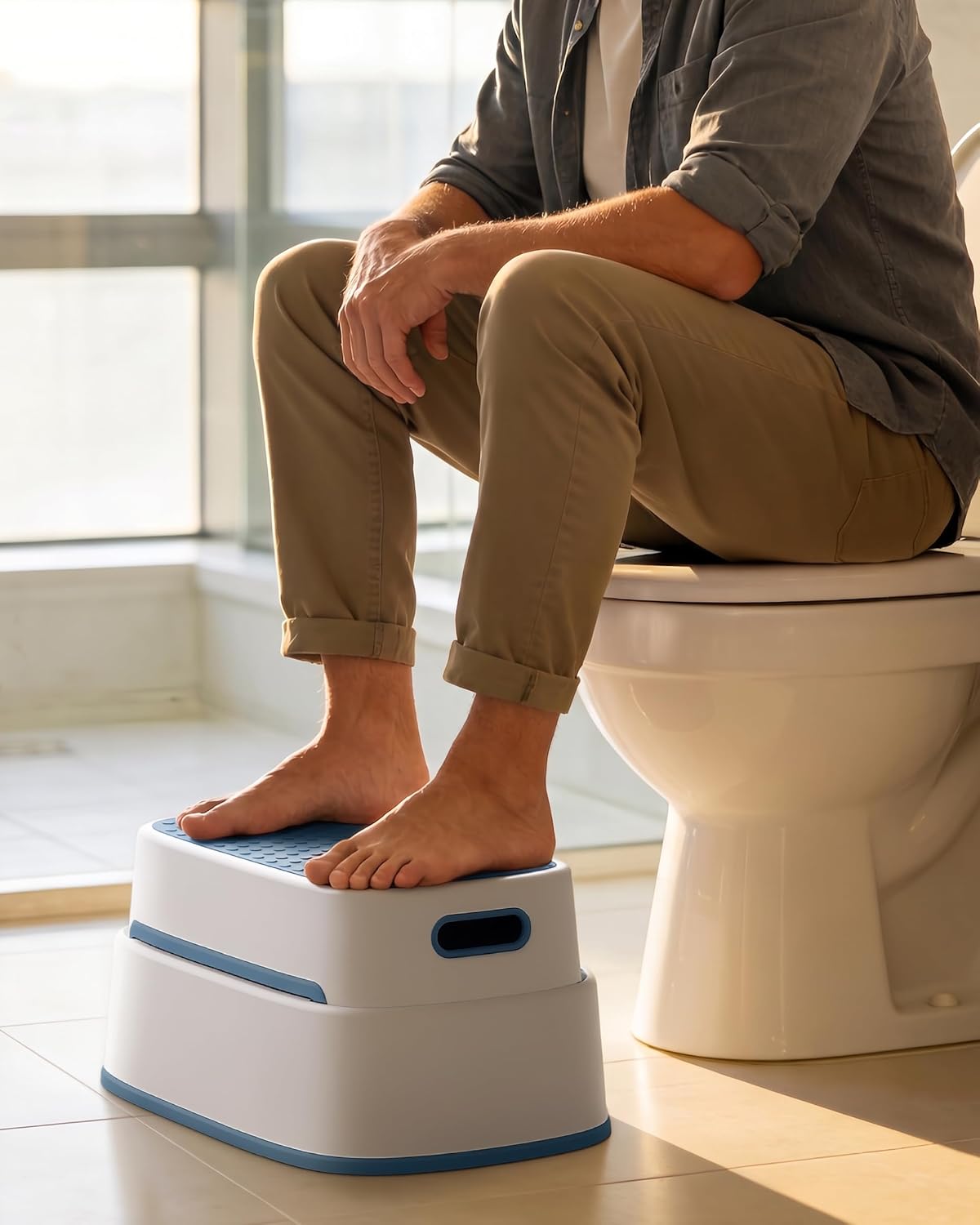 MR.SIGA Toilet Stool Squat Adult Bathroom Foot Stool, White & Grayish Blue