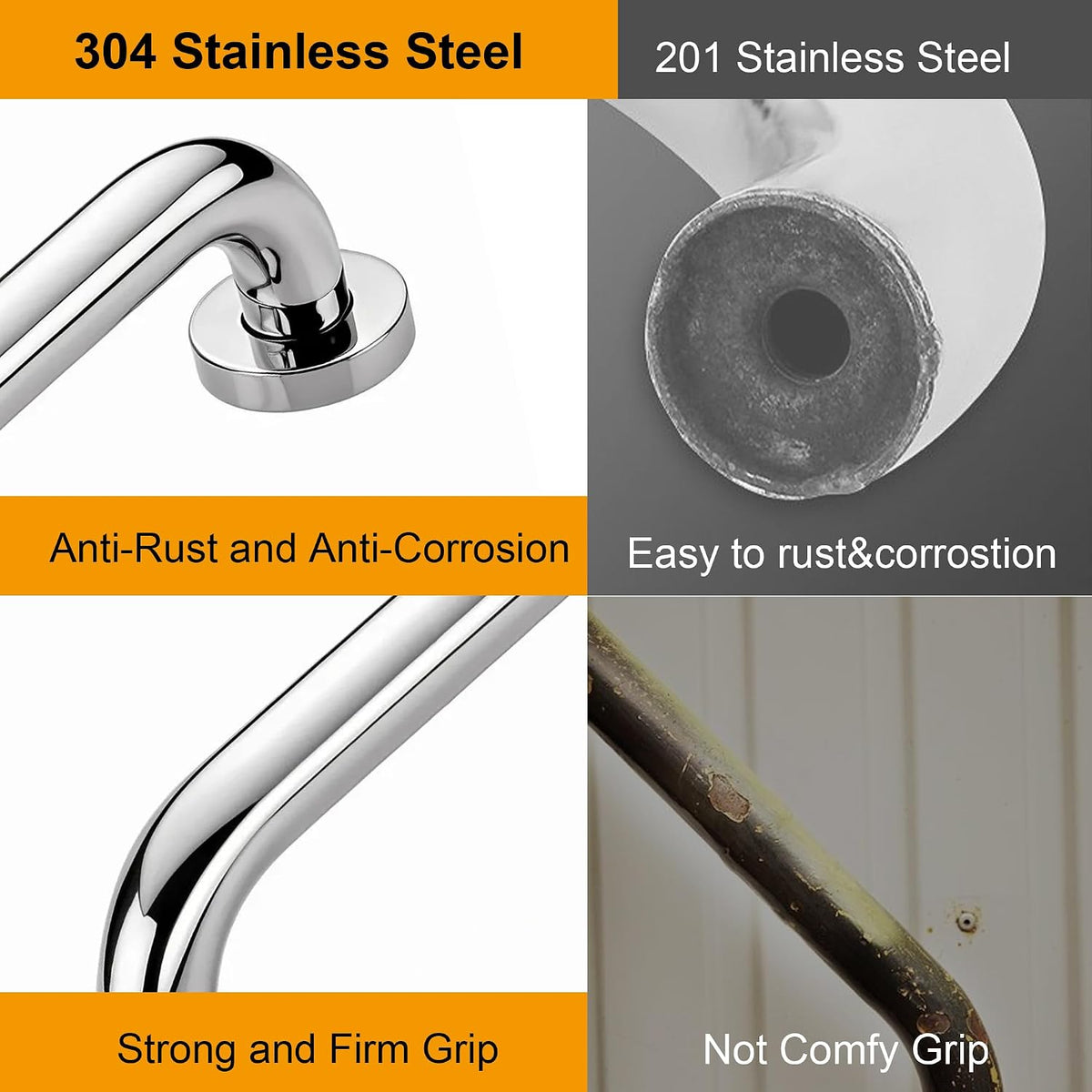 Grab Bars for Shower, 16 Inch Anti Slip Shower Handles for Senior, Safety Bathroom Shower Grab Bar, 304 Stainless Steel Handicap Grab Bars, Elderly Bathtub and Toilet Assist