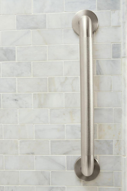 Moen Home Care Bathroom Safety 24 Inch Stainless Steel Handicap Grab Bar for Bathtub and Shower, Slip Resistant Peened Texture, Elderly Assistance Product, Polished Brass, R8724P