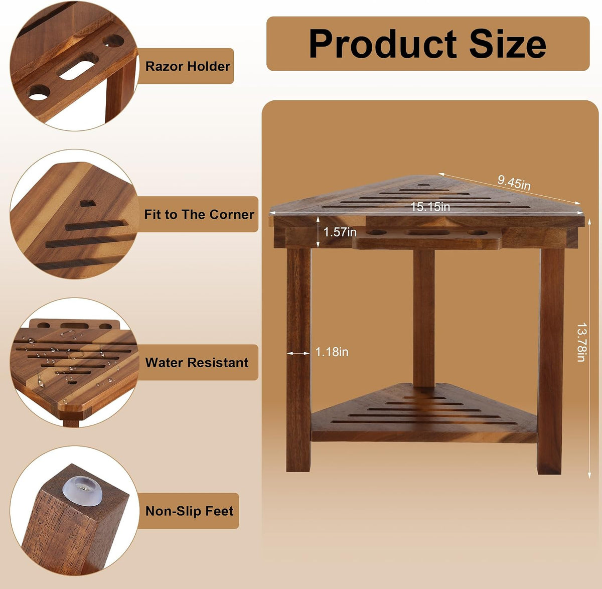 Shower Foot Rest for Shaving Legs, Corner Shower Bench with Razor Holder