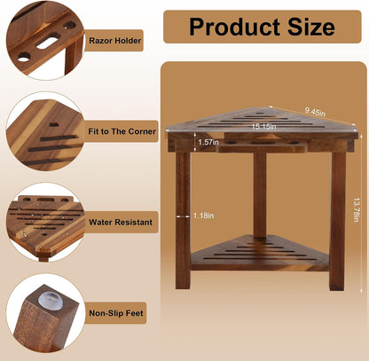 Shower Foot Rest for Shaving Legs, Corner Shower Bench with Razor Holder