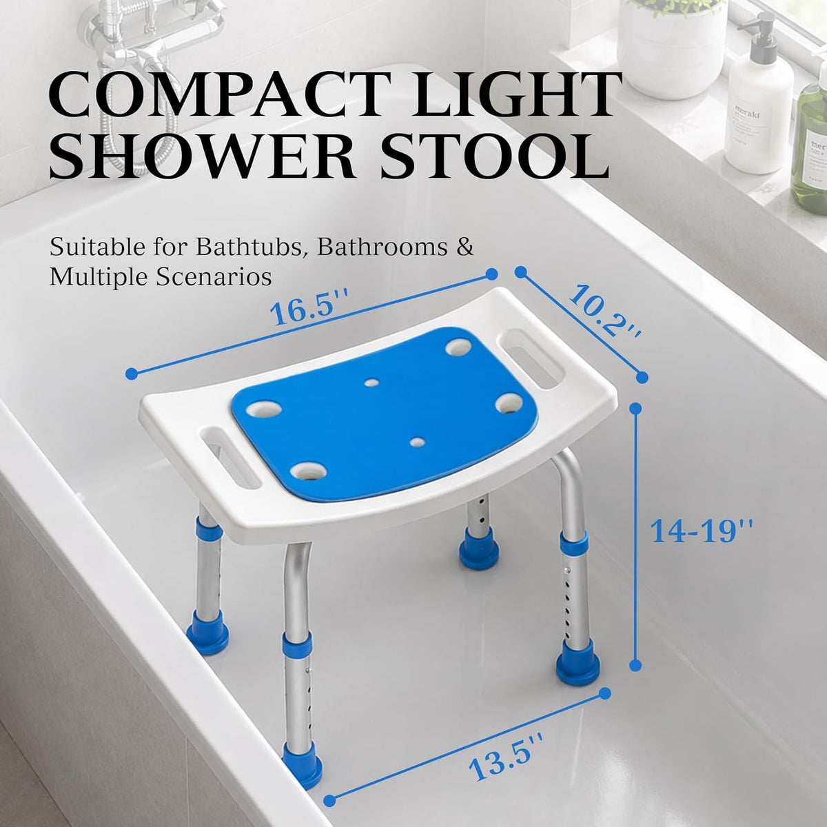 REHAND Shower Chair for Inside Shower, 400 lbs 6-Levels Height Adjustable Shower Stool with Suction Feet, Heavy Duty Shower Seat for Inside Tub Bathroom Chair for Elderly and Disabled