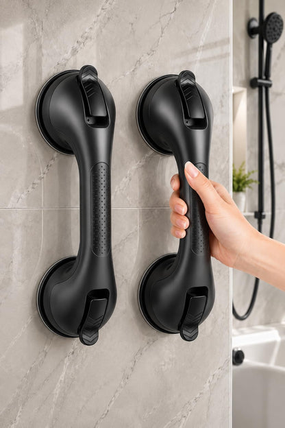 Suction Grab Bars for Shower, Gel-Enhanced Shower Handle for Senior, Silver