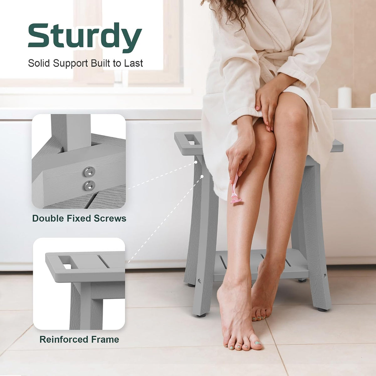 Waterproof HIPS Shower Bench for Inside Shower, Shower Stool, Grey