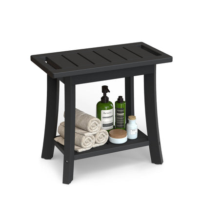 HIPS Shower Bench Inside Shower Stool with Storage Shelf, Waterproof Spa Bath Chair for Bathroom, Seat or Organizer for Living Room, Bedroom - Great for All Ages Unisex Elderly (Small, Black)