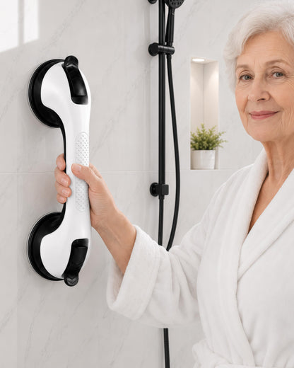 Suction Grab Bars for Shower, Gel-Enhanced Shower Handle for Senior, Silver
