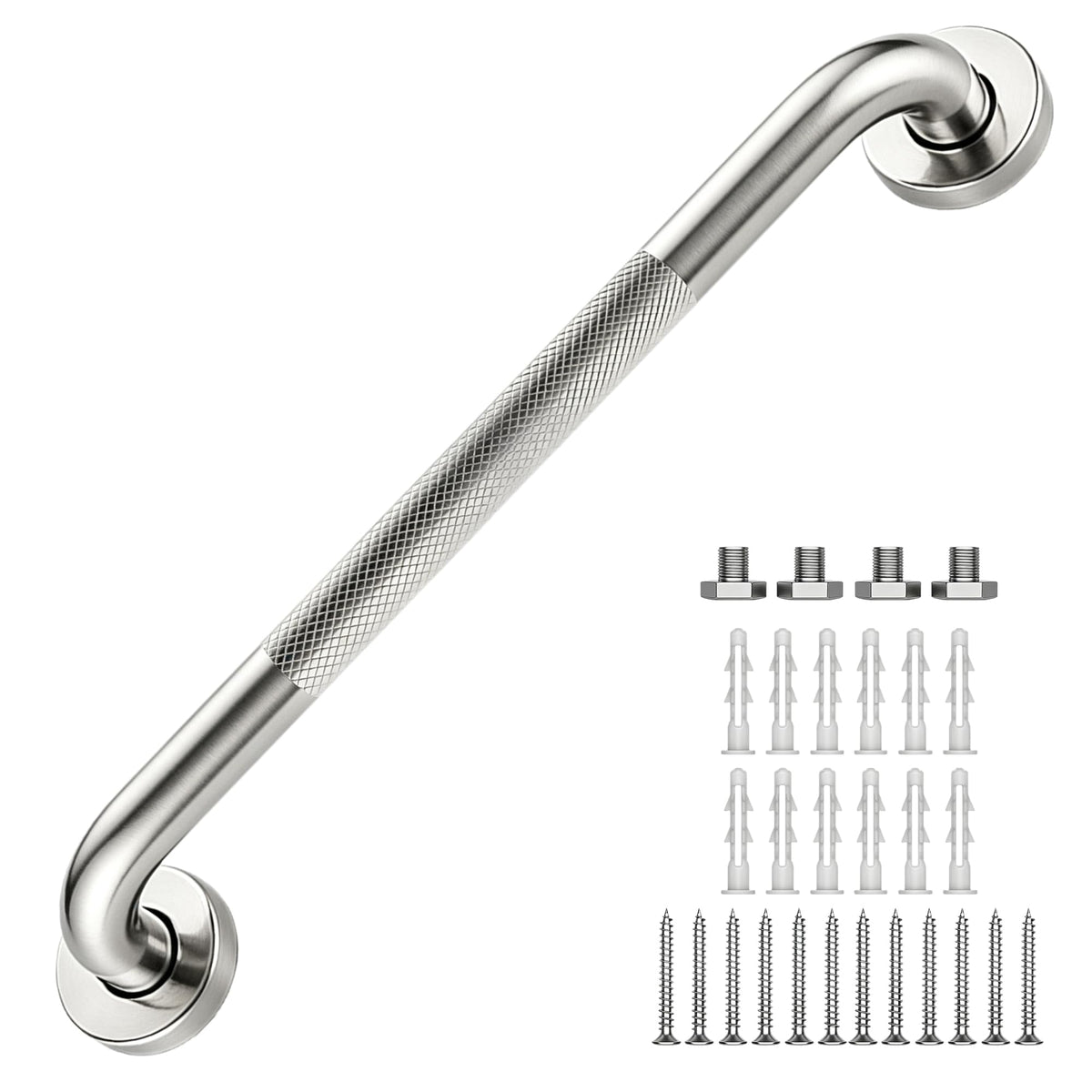 16 Inch Grab Bars 1.25" Dia,2 Pack Brushed Nickel 304 Stainless Steel Bathroom Grab Bar,Anti Slip Knurled Safety Bar,Wall Mount Handicap Grab Bars,Support Handrail for Seniors Elderly Injury