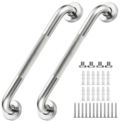 16 Inch Grab Bars 1.25" Dia,2 Pack Brushed Nickel 304 Stainless Steel Bathroom Grab Bar,Anti Slip Knurled Safety Bar,Wall Mount Handicap Grab Bars,Support Handrail for Seniors Elderly Injury