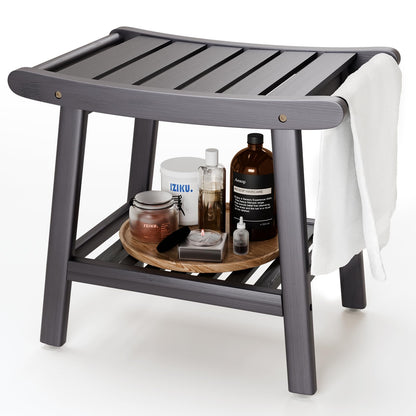 Bamboo Shower Stool Bench,Shower Chair for Inside Shower with Storage Shelf