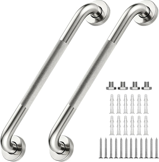 16 Inch Grab Bars 1.25" Dia,2 Pack Brushed Nickel 304 Stainless Steel Bathroom Grab Bar,Anti Slip Knurled Safety Bar,Wall Mount Handicap Grab Bars,Support Handrail for Seniors Elderly Injury