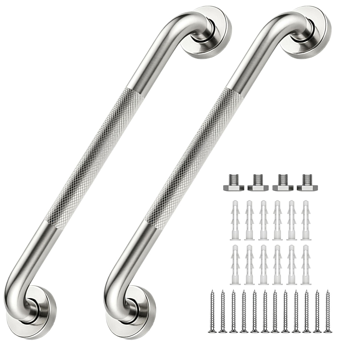 16 Inch Grab Bars 1.25" Dia,2 Pack Brushed Nickel 304 Stainless Steel Bathroom Grab Bar,Anti Slip Knurled Safety Bar,Wall Mount Handicap Grab Bars,Support Handrail for Seniors Elderly Injury