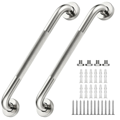 16 Inch Grab Bars 1.25" Dia,2 Pack Brushed Nickel 304 Stainless Steel Bathroom Grab Bar,Anti Slip Knurled Safety Bar,Wall Mount Handicap Grab Bars,Support Handrail for Seniors Elderly Injury