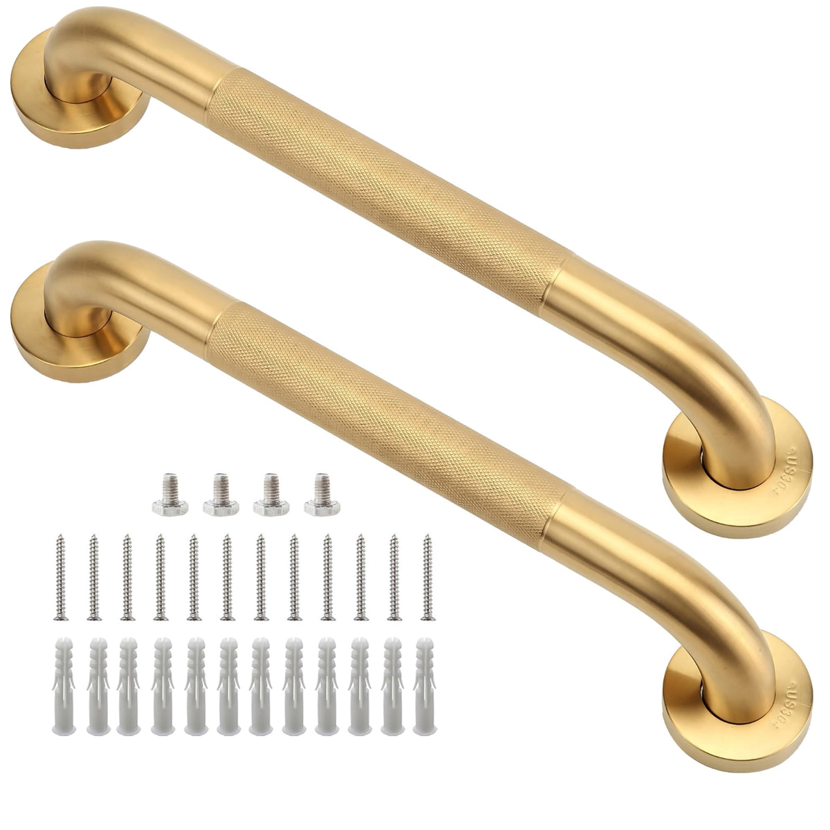 16 Inch Silver Anti-Slip Shower Grab Bars, 1.25" Diameter 2 Pack