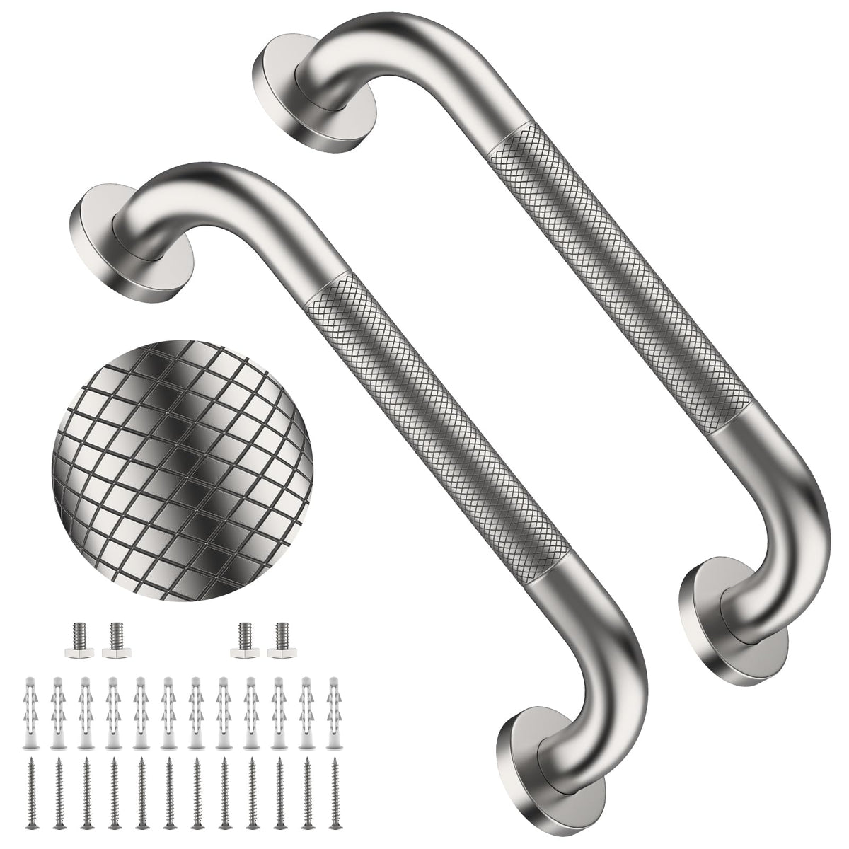 2 Pack 24 Inch Polished Chrome Anti Slip Knurled Shower Grab Bar