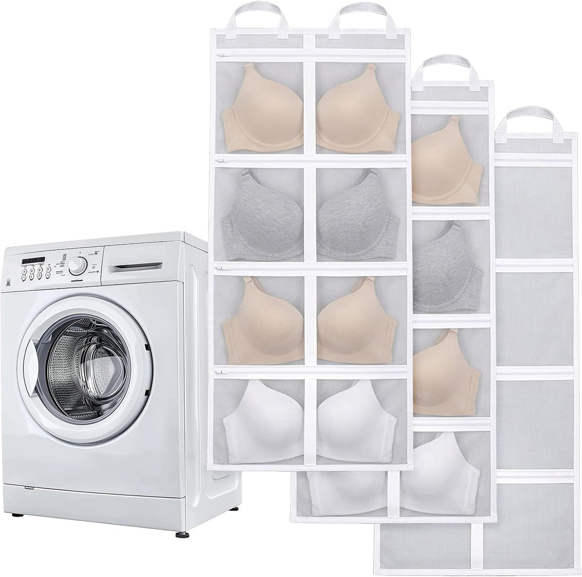 3-Pack Bra Laundry Bags for Washing Machine | Extra Large 39" x 16" | Holds 12 Bras (A-D Cups), 4-in-1 Wash, Dry, Store & Dust-Proof Mesh Bags for Delicates, Lingerie Care & Travel Accessories
