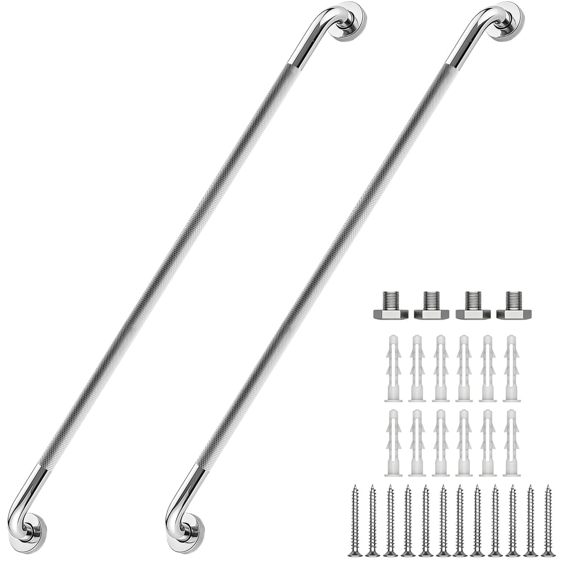 16 Inch Grab Bars 1.25" Dia,2 Pack Brushed Nickel 304 Stainless Steel Bathroom Grab Bar,Anti Slip Knurled Safety Bar,Wall Mount Handicap Grab Bars,Support Handrail for Seniors Elderly Injury