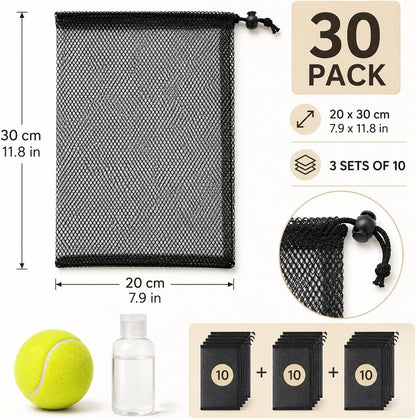 30 Pack 8 x 12 Inch Mesh Drawstring Bags, Black Nylon Mesh Bag with Cord Lock Closure, Portable Laundry Bag Golf Ball Bags for Jewelry Toys Sports Storage Outdoor