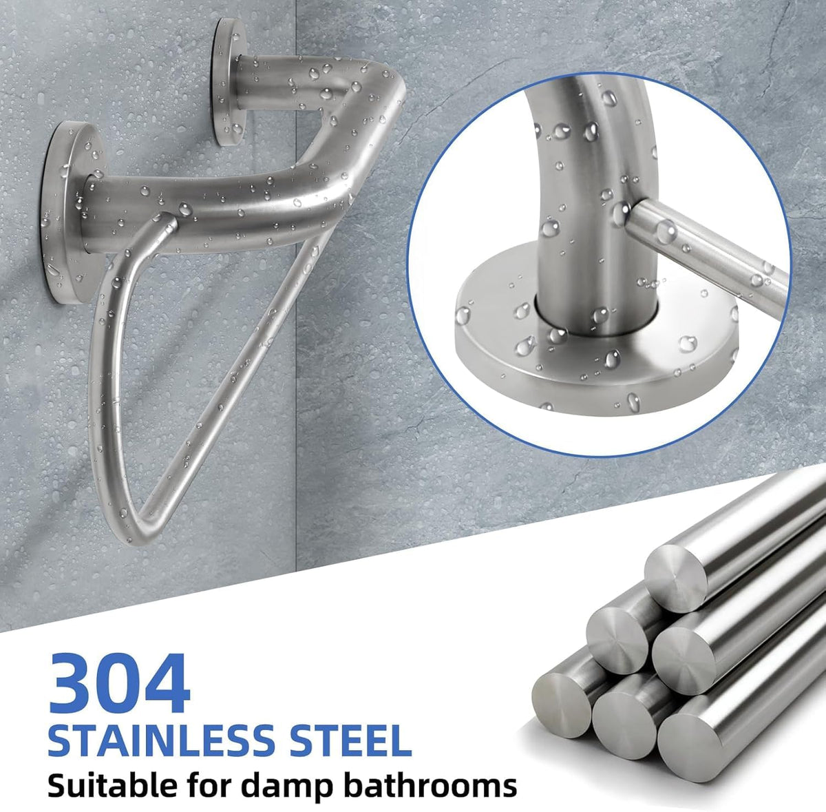 16 inch Grab Bar with 25 inch Towel Rack, Shower Grab Bar for Seniors, Safety Bars for Bathroom with Towel Holder, Wall Mount Grab Bar, Stainless Steel Support up to 500LBS