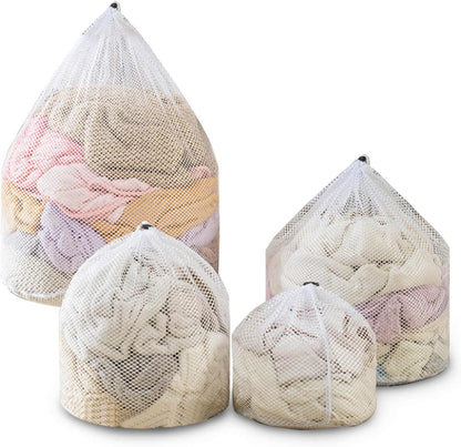 4 pcs Commercial Mesh Laundry Bag - Sturdy Mesh Material with Drawstring Closure. Ideal Machine Washable Laundry Bag for Factories, College, Dorm and Apartment Dwellers(4Set-M,L,XL,XXL)