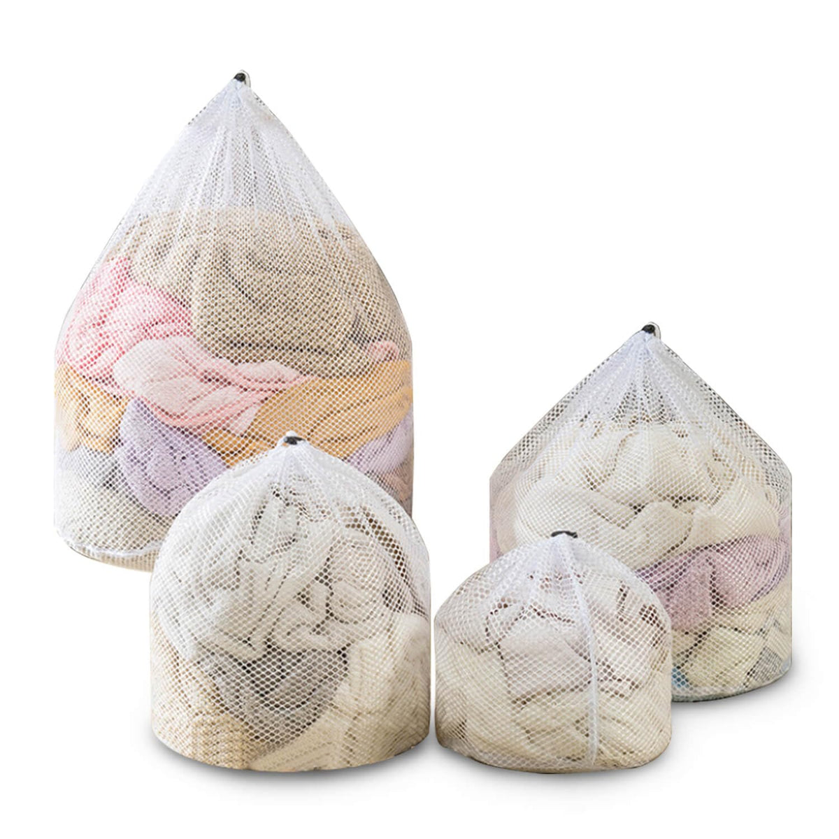 4 pcs Commercial Mesh Laundry Bag - Sturdy Mesh Material with Drawstring Closure. Ideal Machine Washable Laundry Bag for Factories, College, Dorm and Apartment Dwellers(4Set-M,L,XL,XXL)