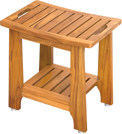 NNN 18" Standard Teak Shower Bench with Japan-Made Non-Slip Leveling Feet