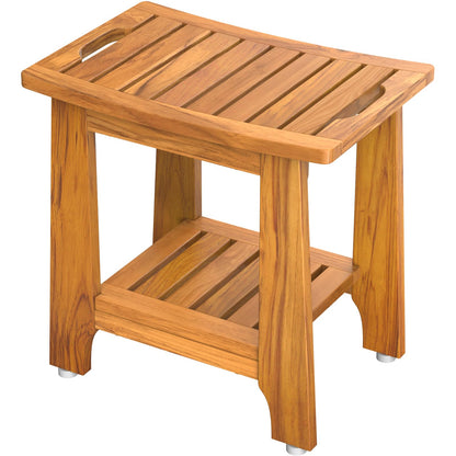 NNN 14" Compact Teak Shower Stool with Japan-Made Non-Slip Leveling Feet