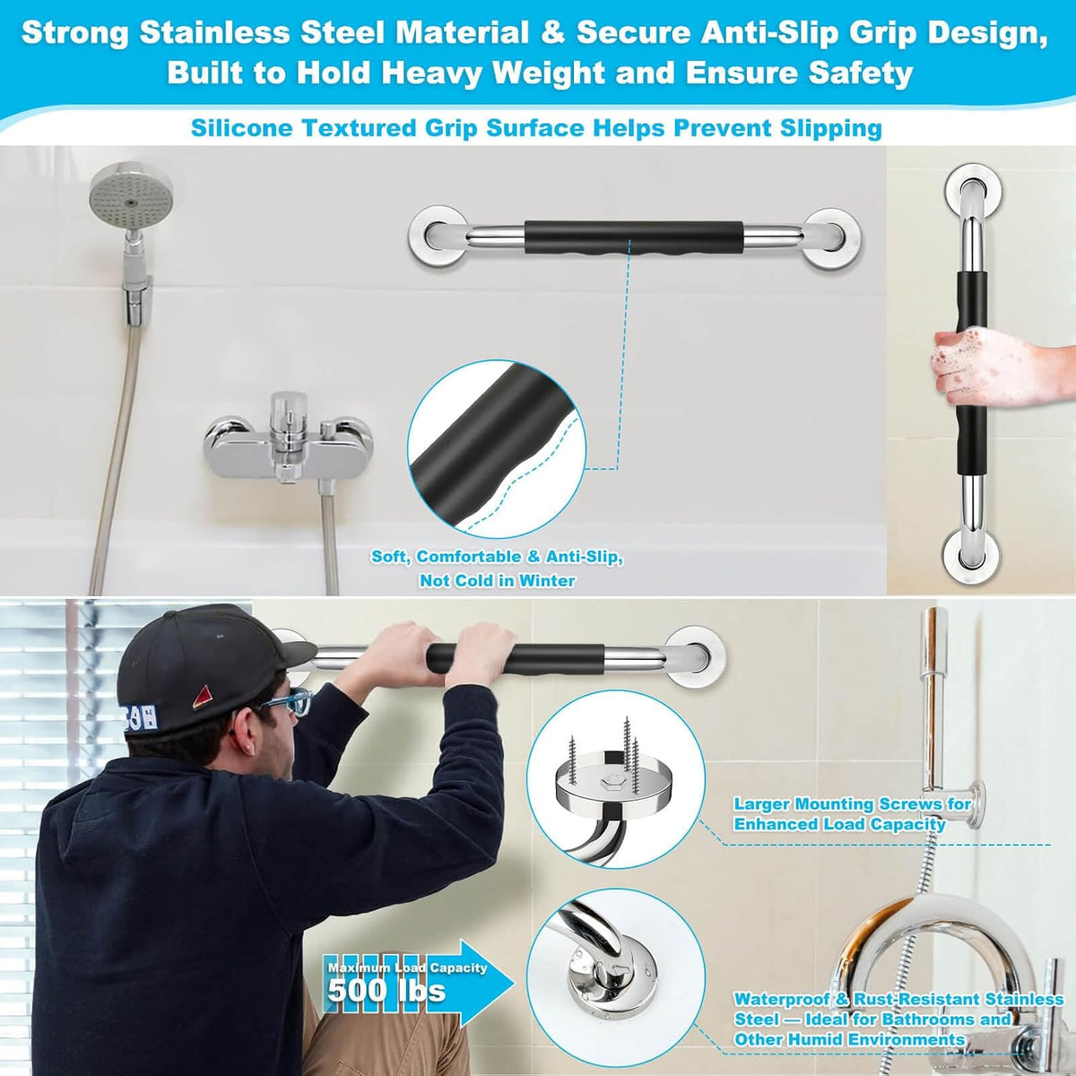 3 Pack 16-Inch Grab Bars for Bathtubs and Showers, Bathroom Shower Grab Bar
