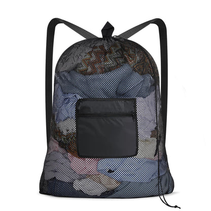 OTraki Mesh Laundry Bags 36 x 28 Inch Extra Large Travel Laundry Bag Backpack Heavy Duty Drawstring Dirty Clothes Laundry Mesh Wash Bag with Shoulder Straps Don't Drying, Melting 140-176℉ Black