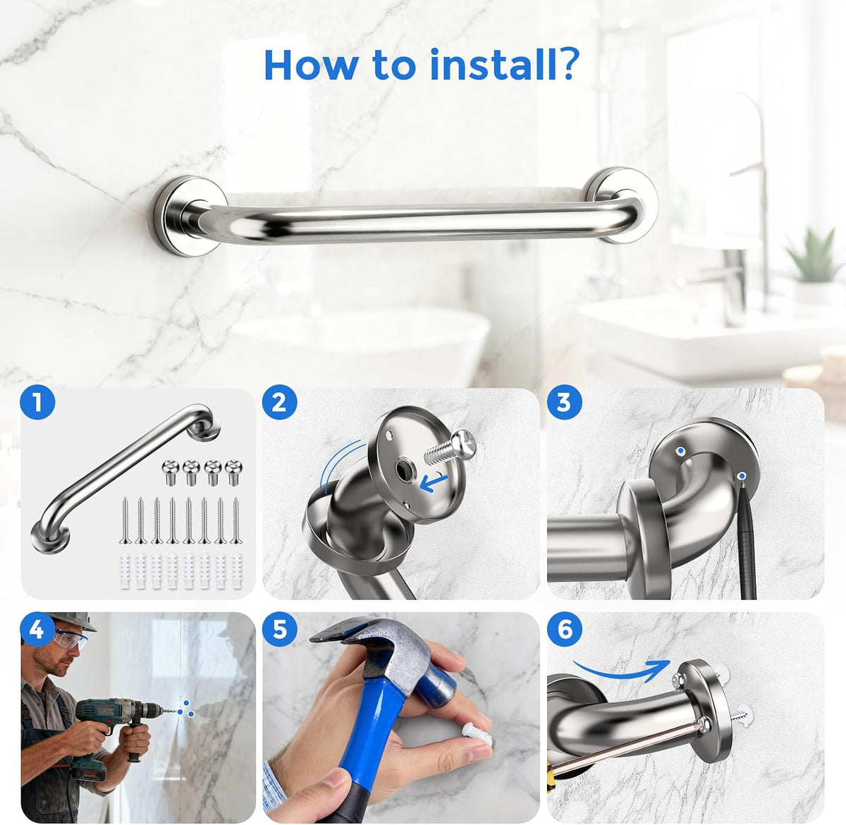 Grab Bars for Shower 2 Pack, Stainless Steel Bathroom Grab Bar for Seniors