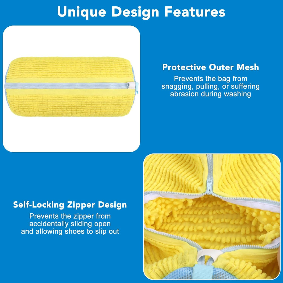Dntorx 2 PCS Shoe Washing Machine Bag Shoe Laundry Bags, Yellow & Blue Chenille Mesh Shoe Bag for Washing Machine with L-Shaped Zipper, Fits Sneaker Tennis Shoes