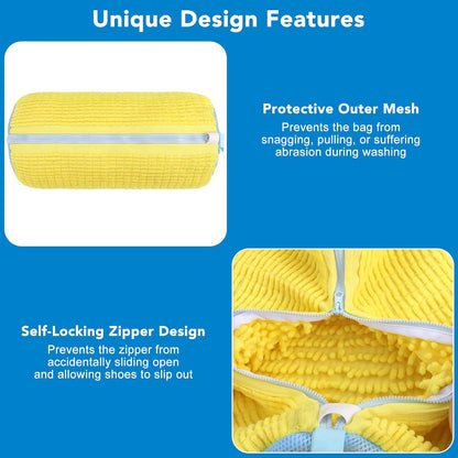 Dntorx 2 PCS Shoe Washing Machine Bag Shoe Laundry Bags, Yellow & Blue Chenille Mesh Shoe Bag for Washing Machine with L-Shaped Zipper, Fits Sneaker Tennis Shoes