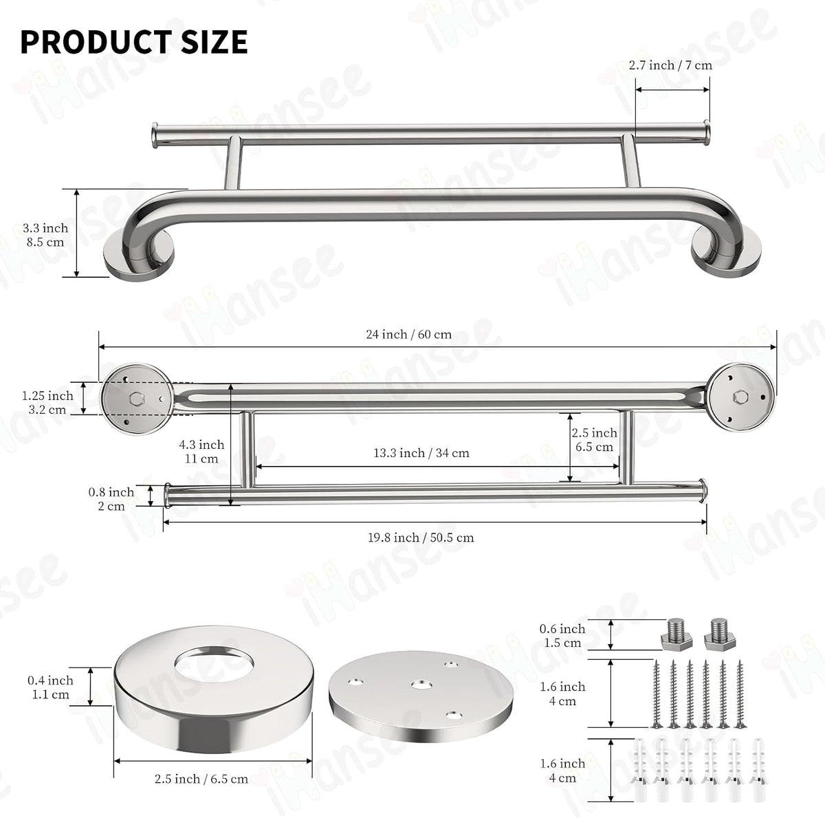 Polished Chrome Grab Bar with Towel Holder, Grab Bars for Shower 24 Inch