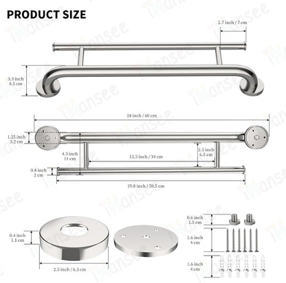 Polished Chrome Grab Bar with Towel Holder, Grab Bars for Shower 24 Inch