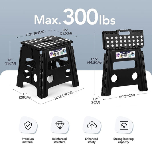 Delxo Folding Step Stool 13 Inch,300 Lbs Step Stool for Adults Black